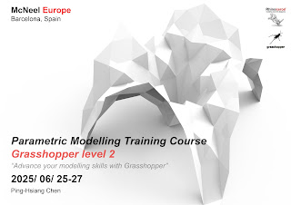 Grasshopper Level 2 online workshop for parametric modelling, June 25-27, 2025 (McNeel Europe)